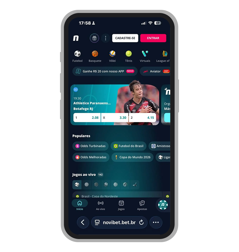 Site móvel da plataforma Novibet