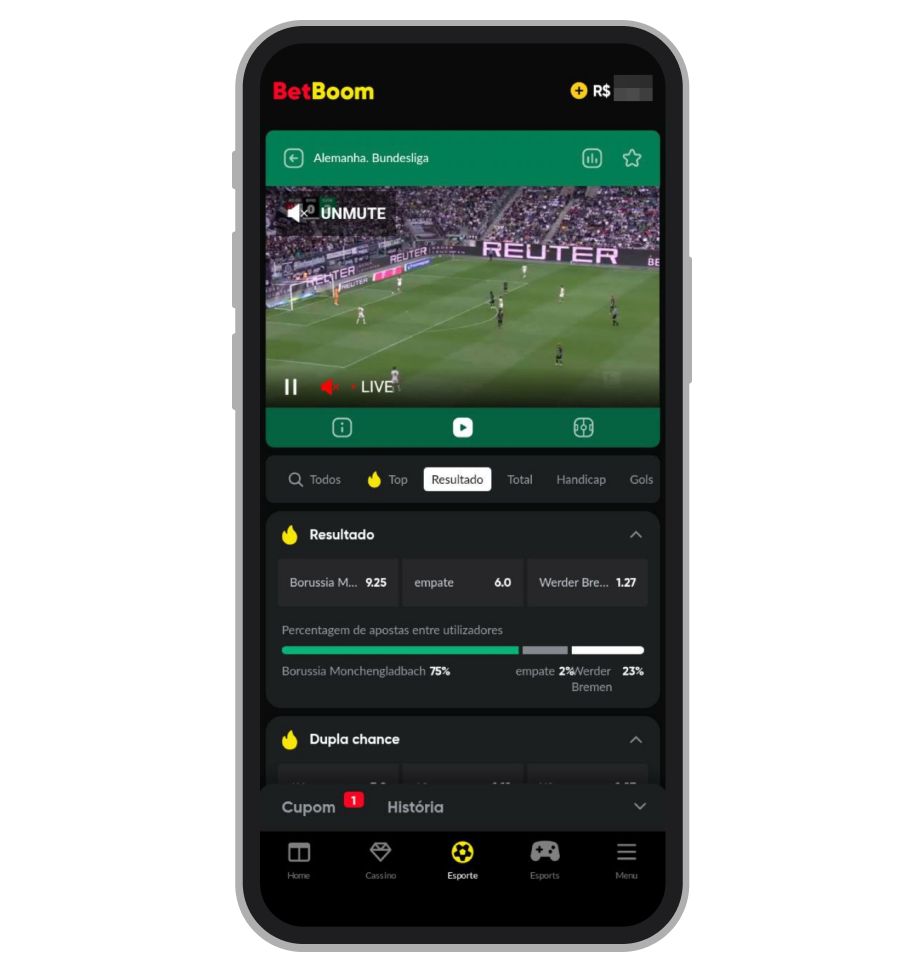 Poderá assistir muitas transmissões ao vivo no app 