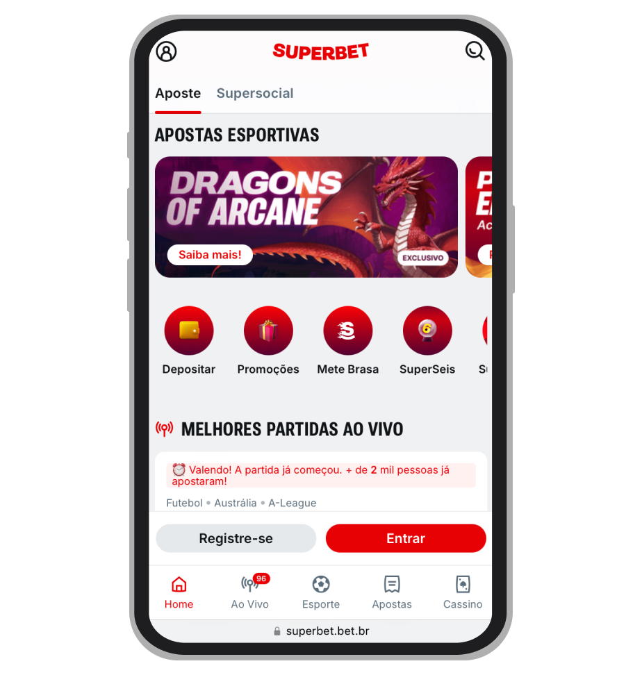 Tela inicial da Superbet