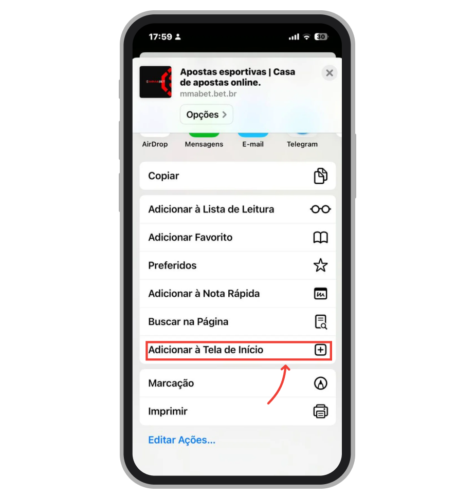 Selecione Adicionar na tela de inicio
