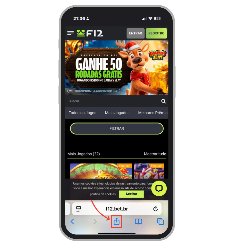 Toque no ícone de compartilhamento