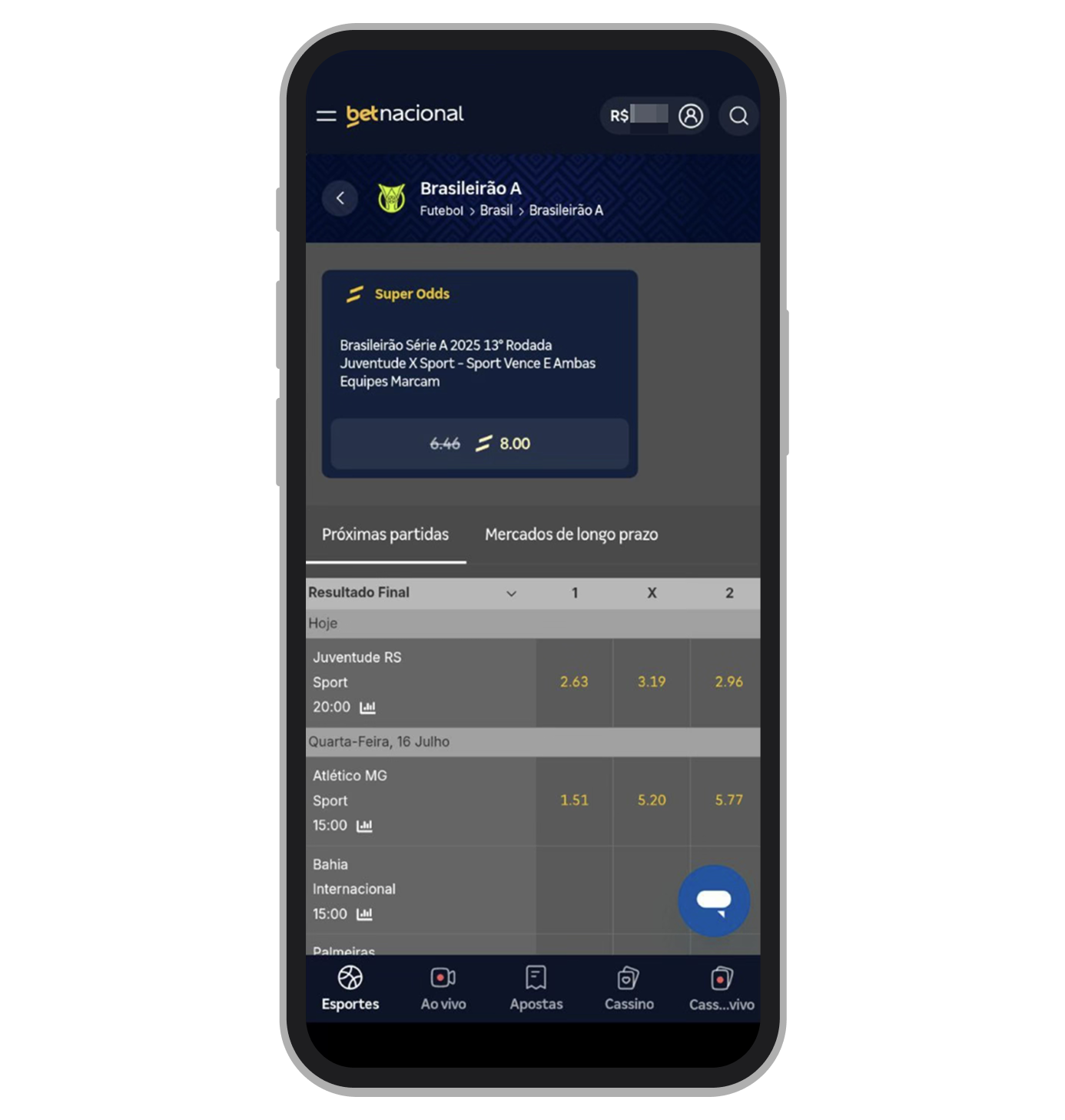 Super Odds no aplicativo 