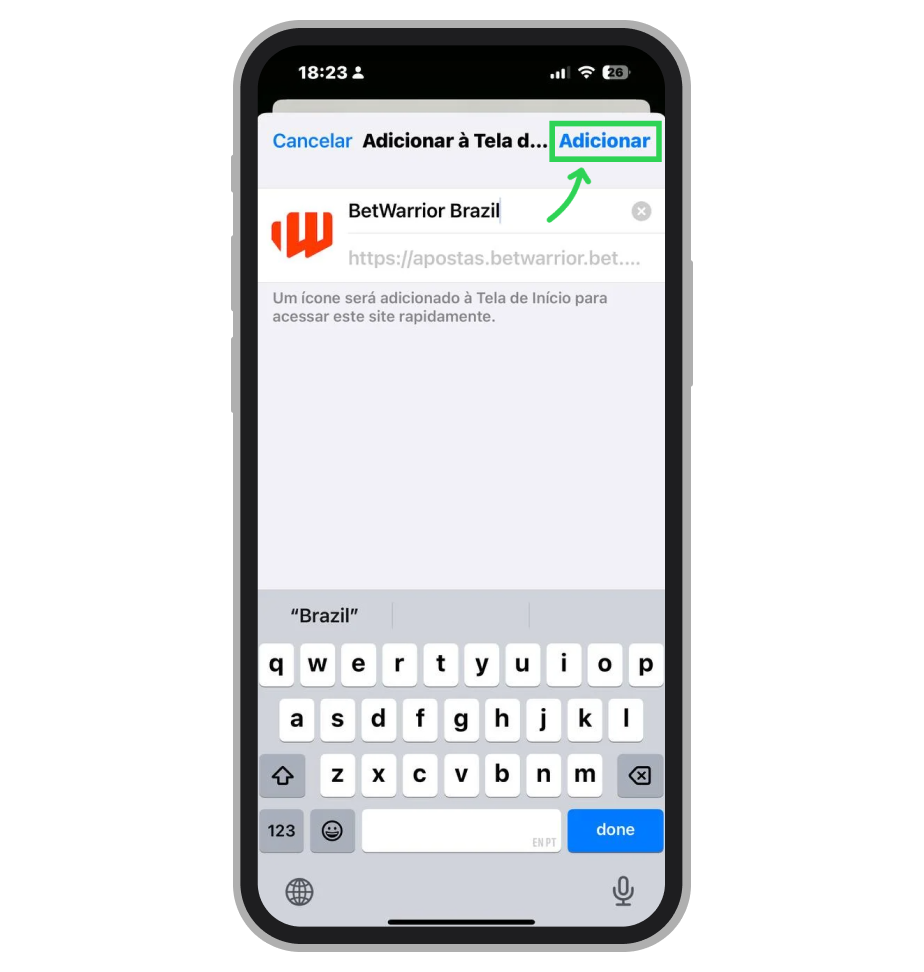Confirme o nome do atalho e clique em "Adicionar" para ativar a interface em tela cheia 