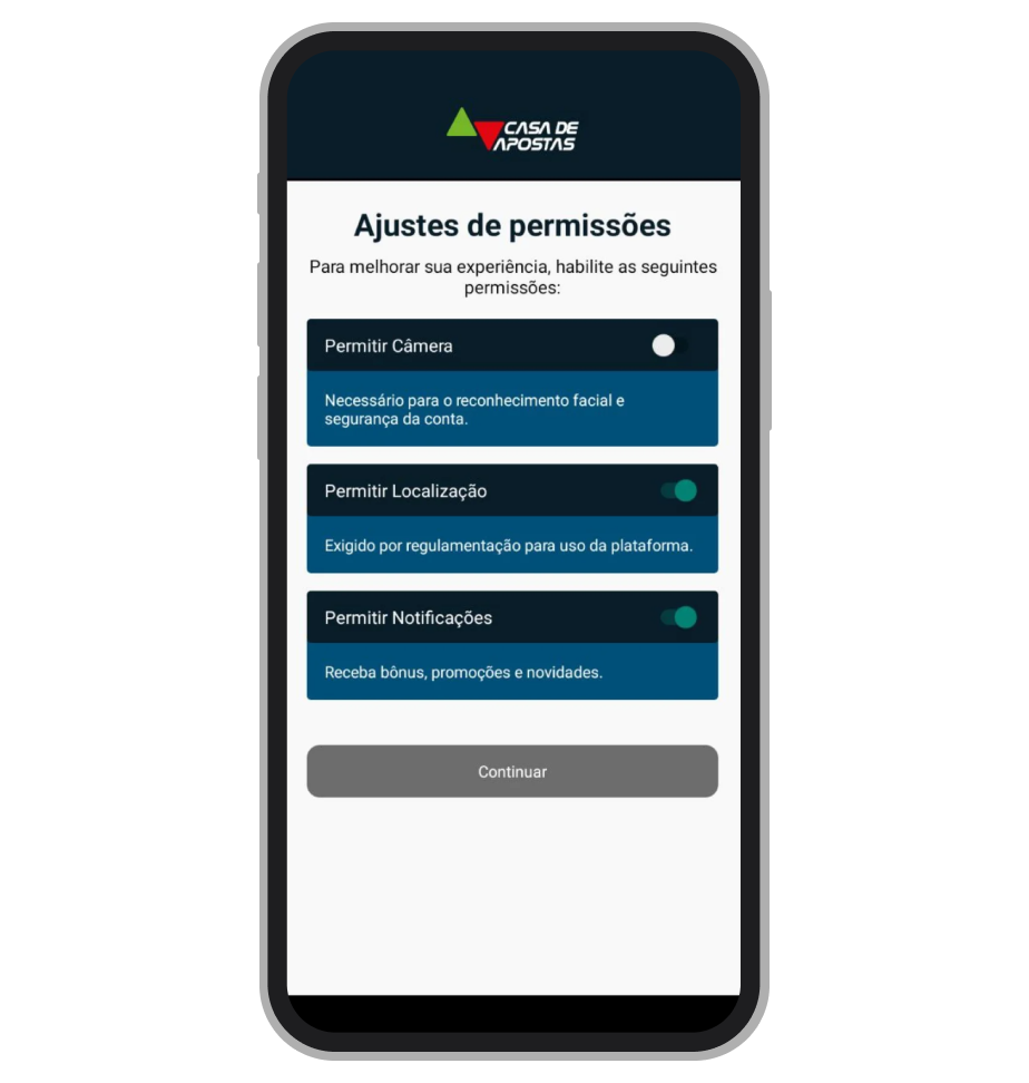 Permissões na casa de apostas