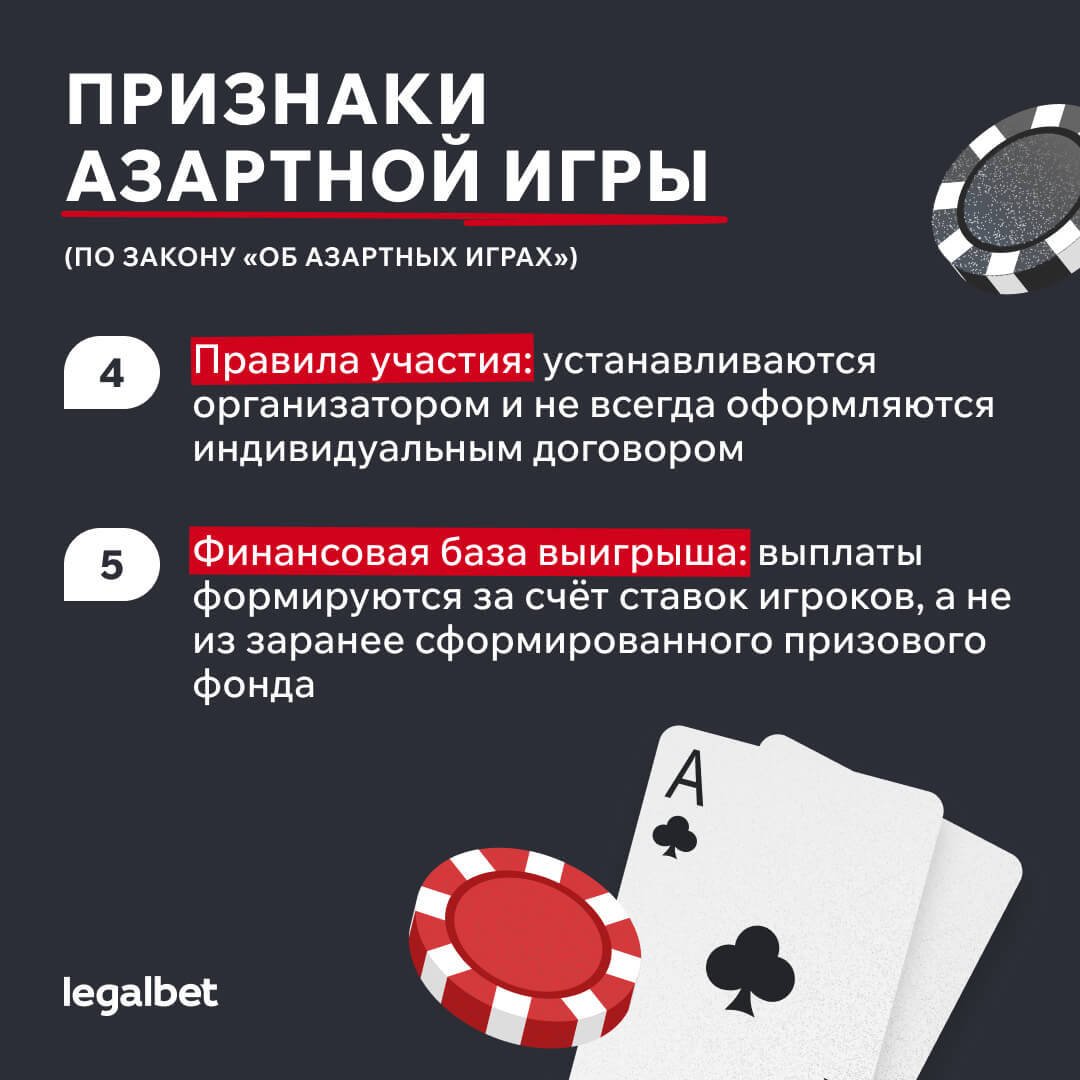 Признаки азартной игры (по закону «Об азартных играх»):