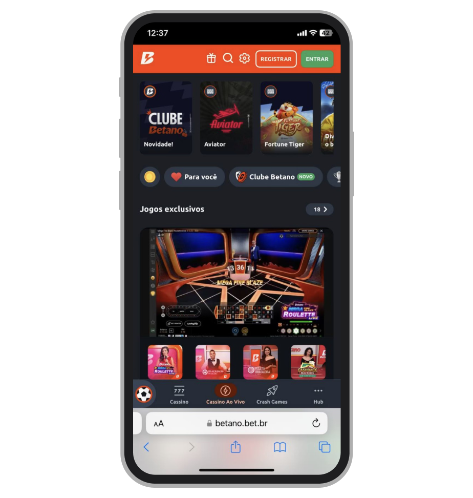 O cassino ao vivo no site mobile da Betano