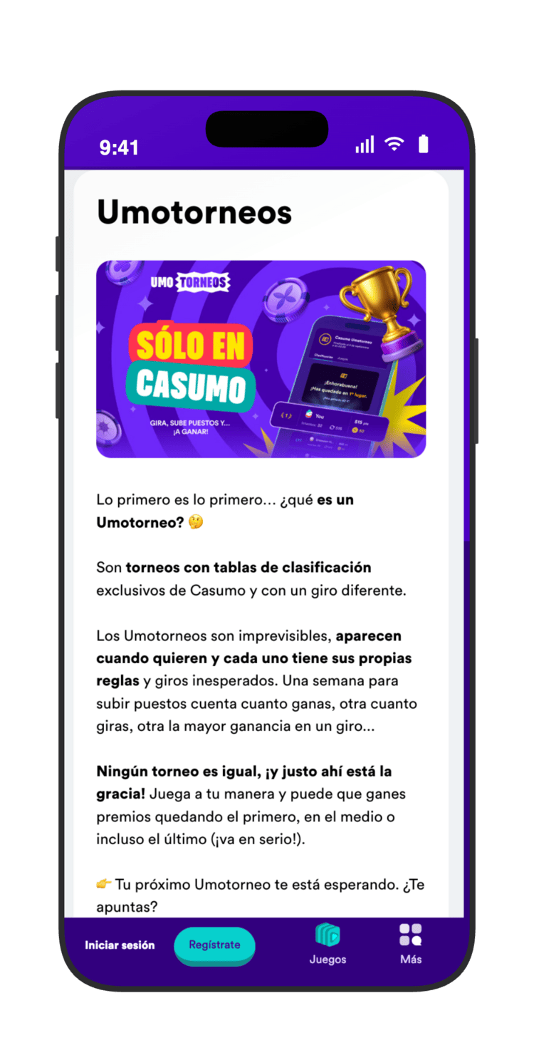 Umotorneos exclusivos de Casumo con torneos de clasificación y reglas únicas para cada evento.