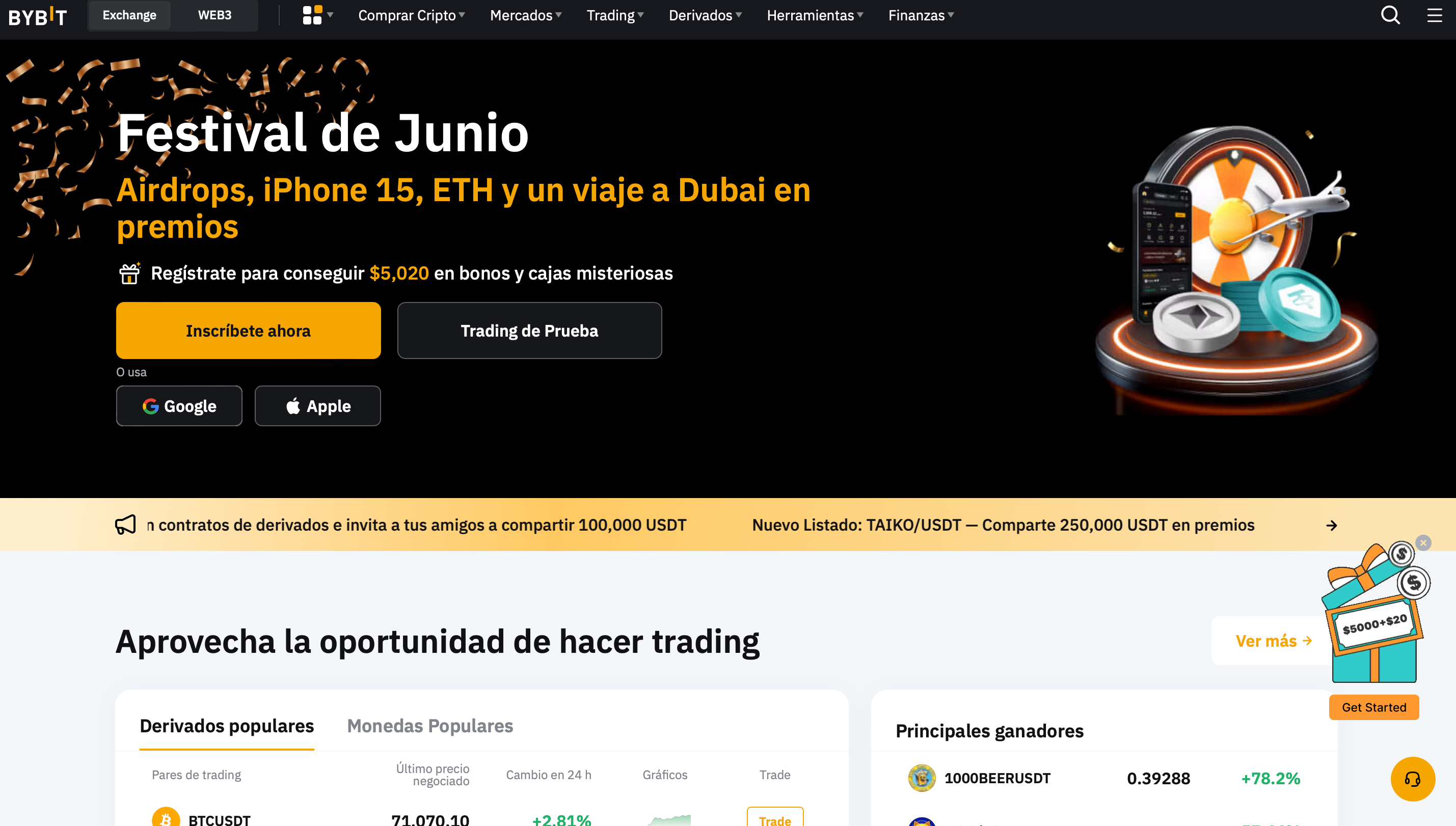 Página de inicio de Bybit