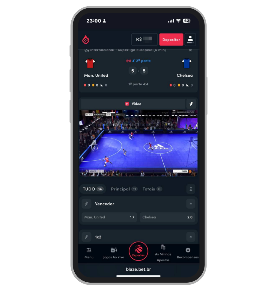 A transmissão ao vivo de um dos jogos de FIFA: volta na Blaze 