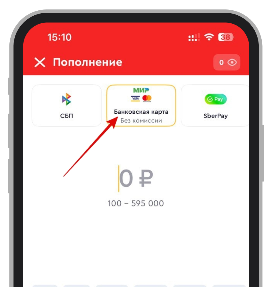 Выбор способа ввода средств