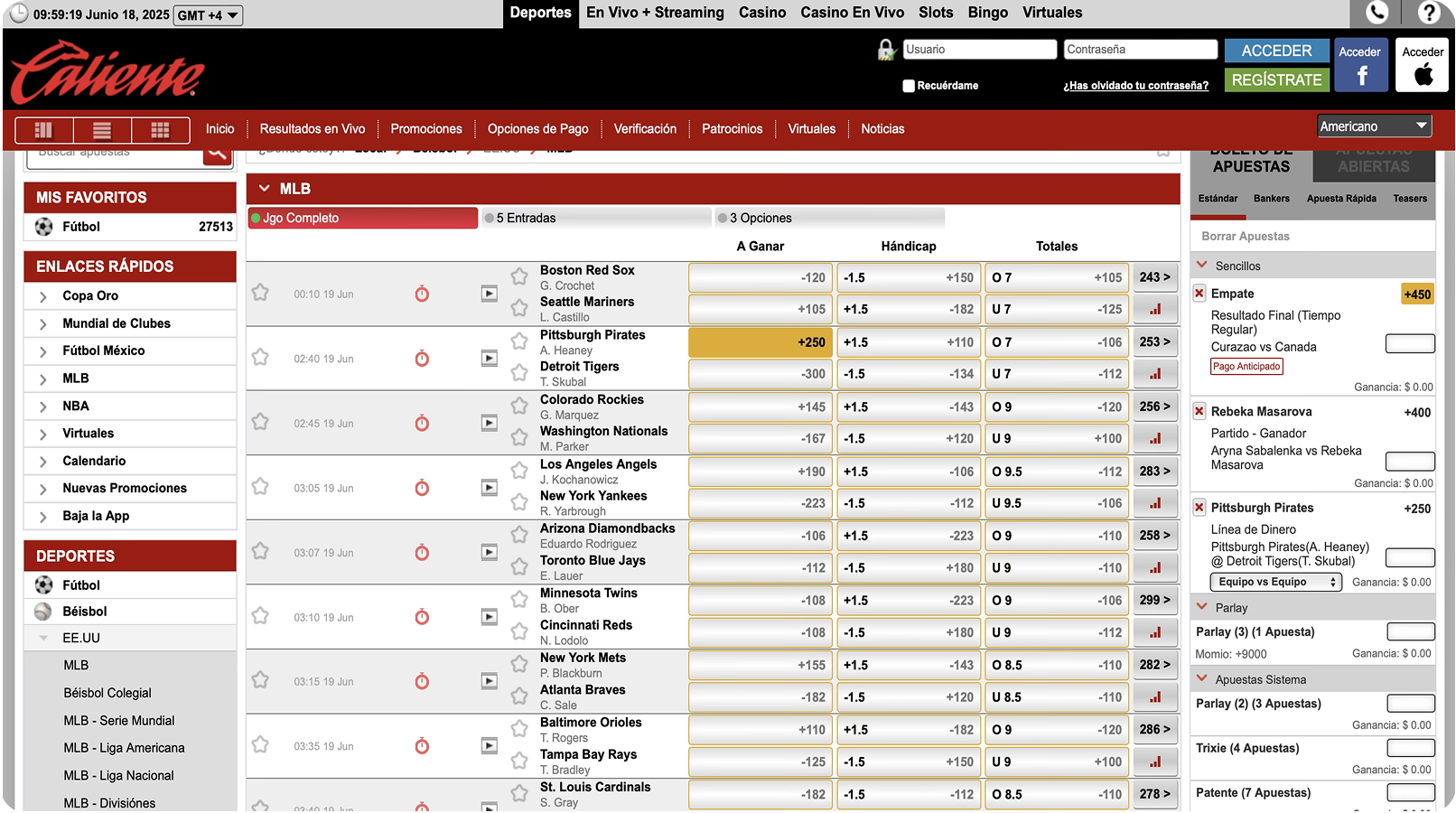 Parlay de 3 selecciones en Caliente