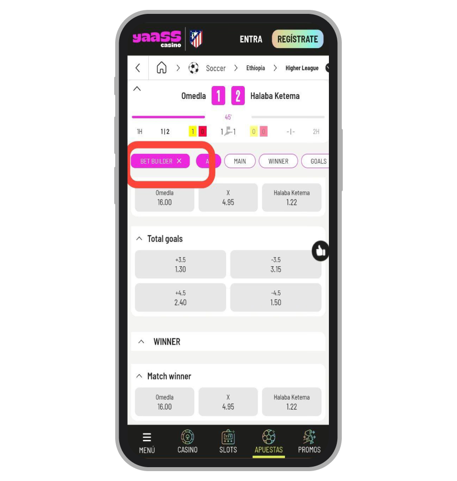 Crear Apuesta (Bet Builder). YAASS Casino
