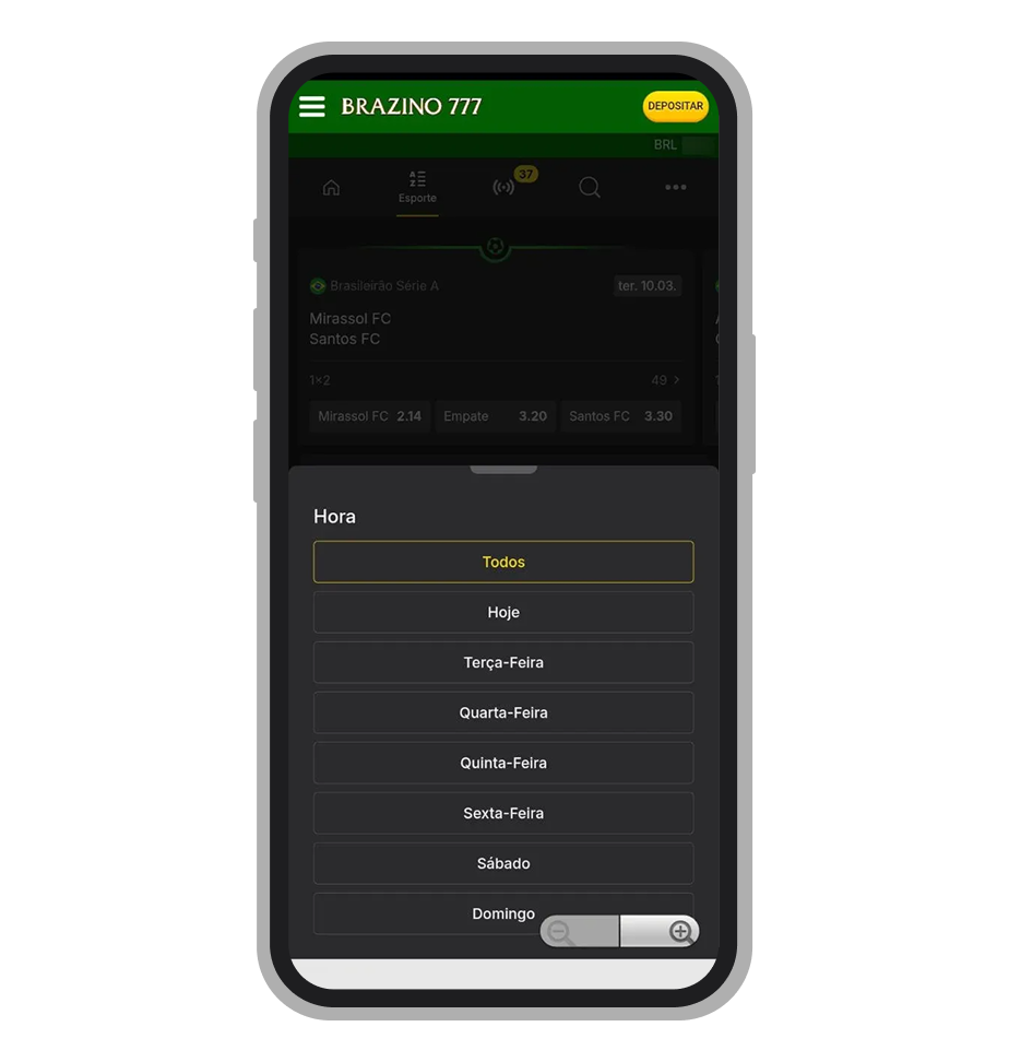 Calendário de apostas na versão mobile da plataforma 