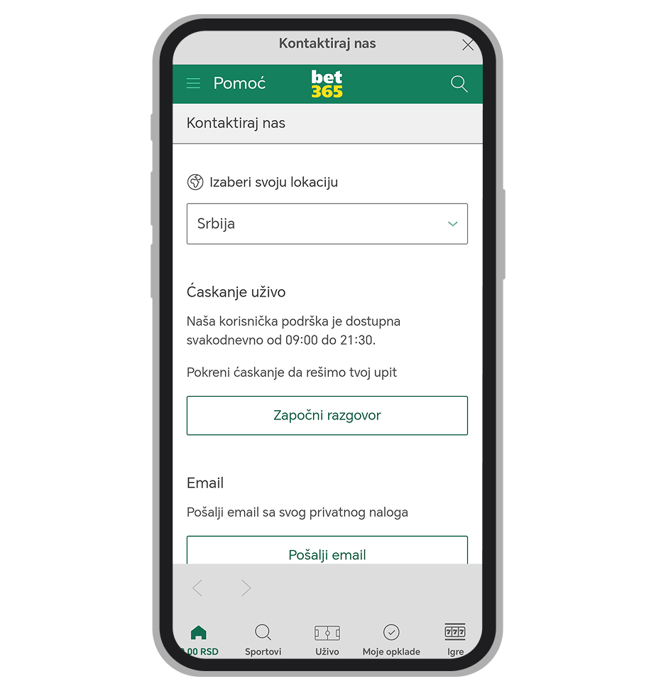 Kontakt stranica Bet365