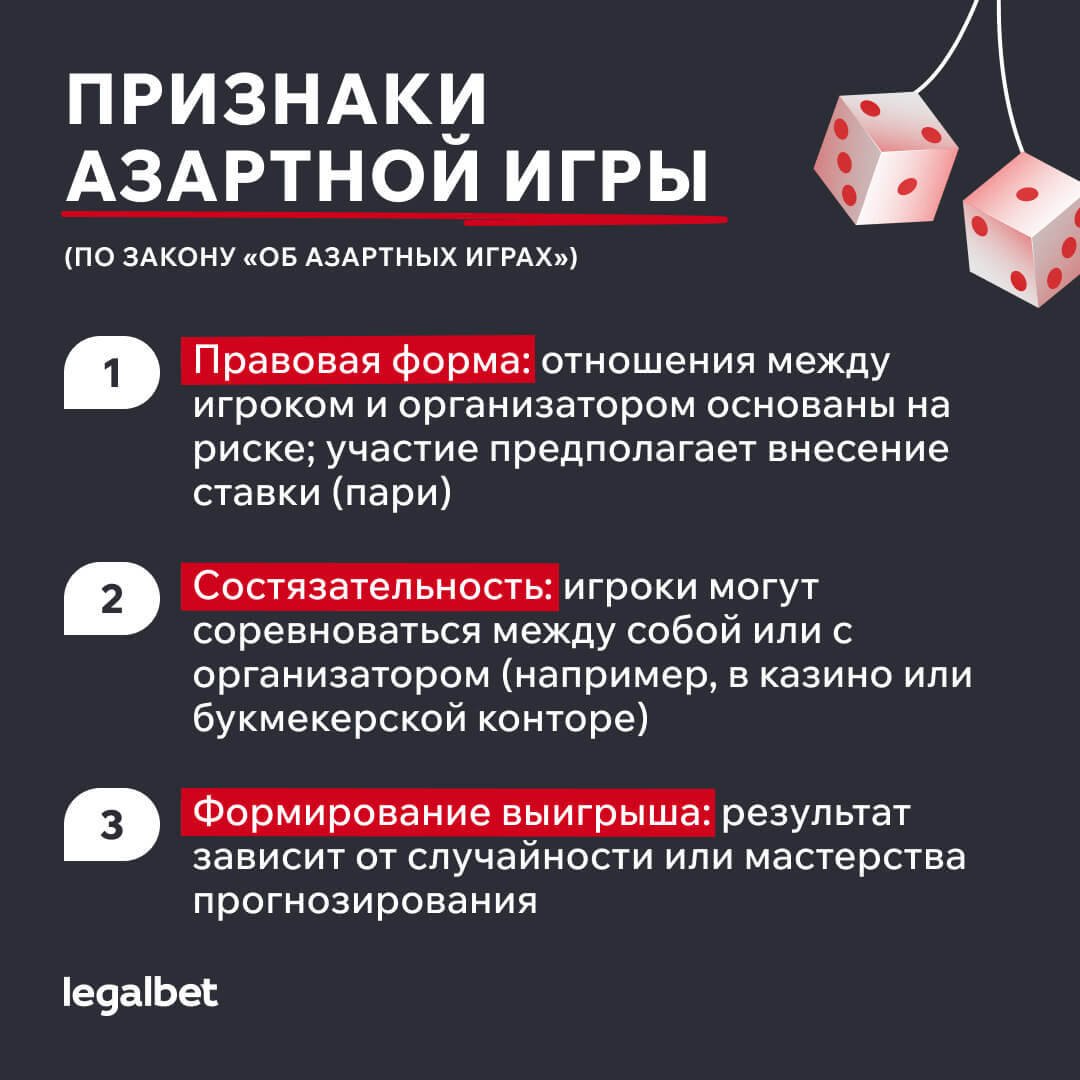 Признаки азартной игры (по закону «Об азартных играх»):
