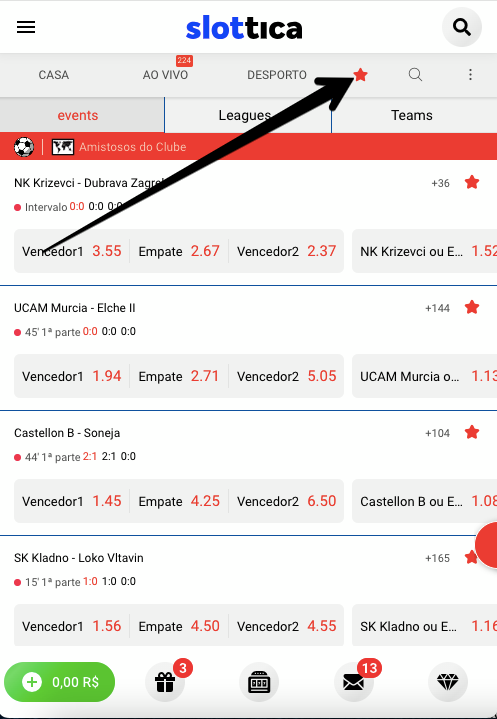 Seção de ‘Favoritos’
