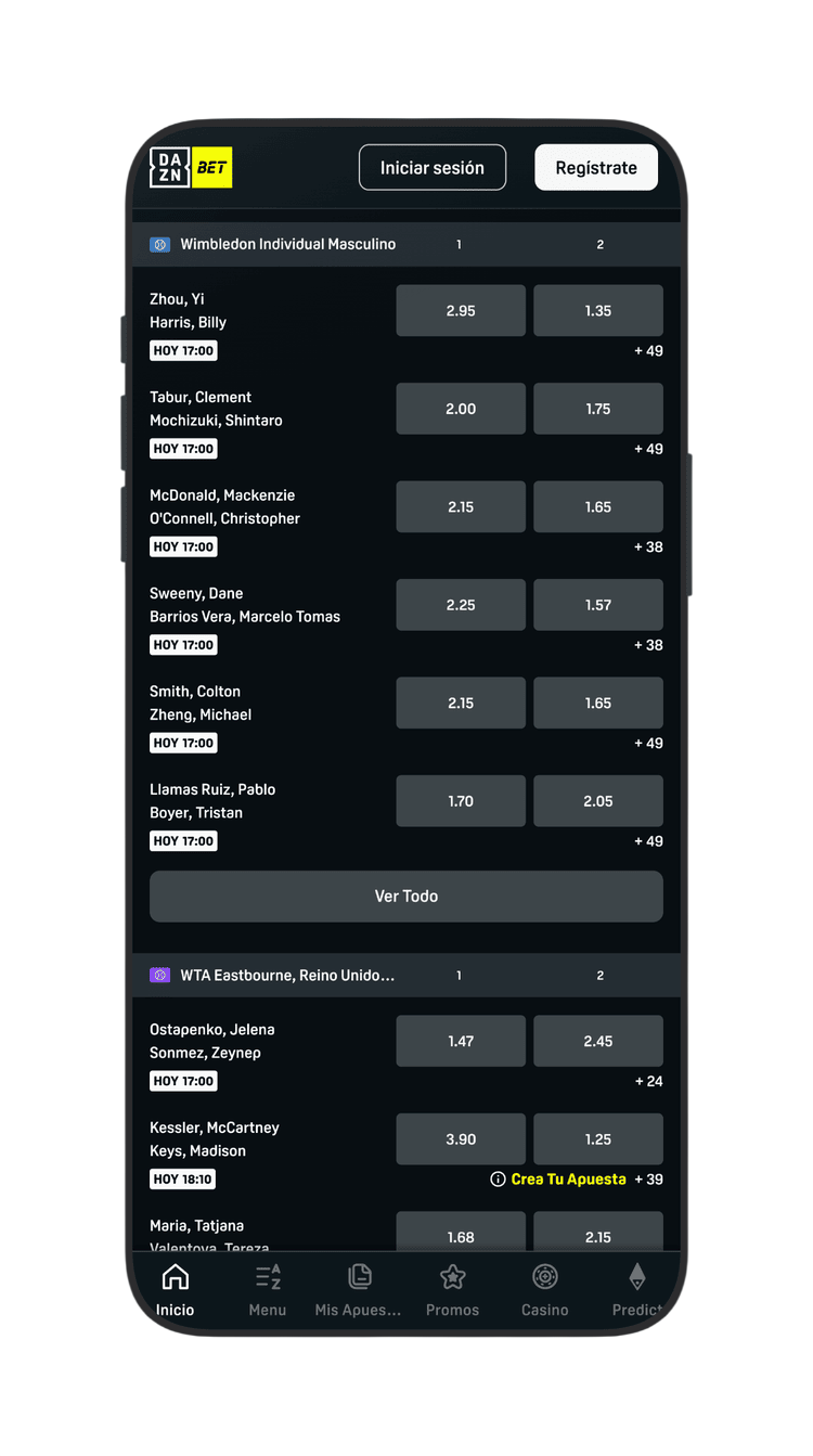 Mercados disponibles en Wimbledon