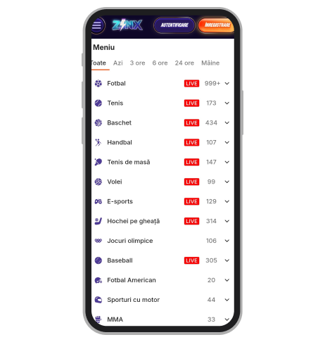 Meniu sporturi Zinx