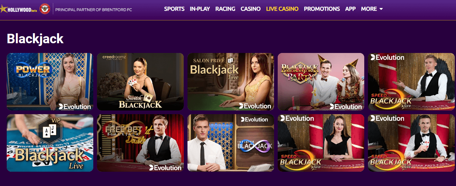 Live Blackjack at Hollywoodbets