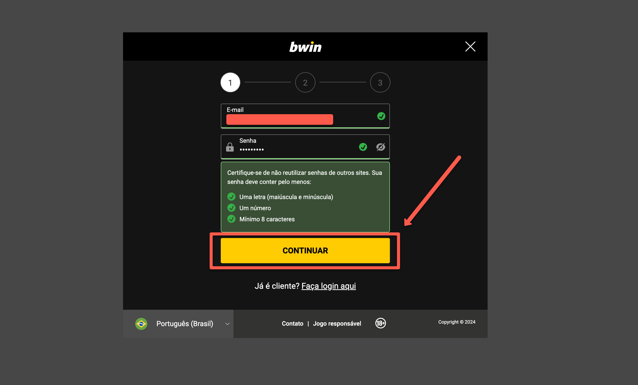 Acesse a página inicial do site e comece o cadastro