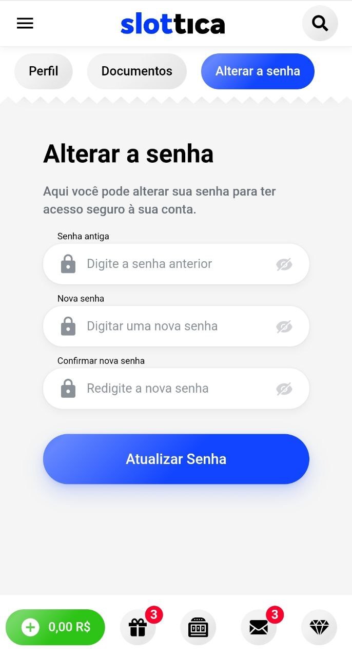 Área de alteração de senha