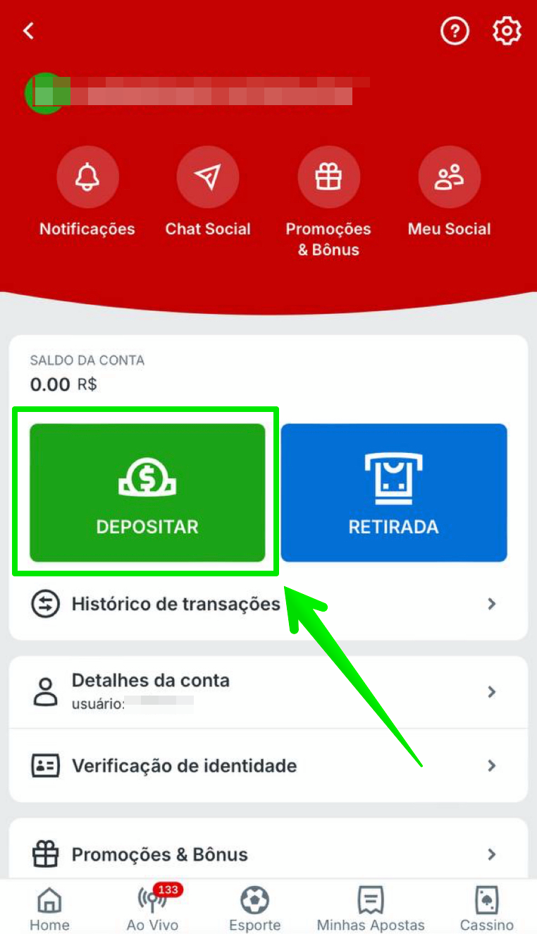 Toque em “Depositar”