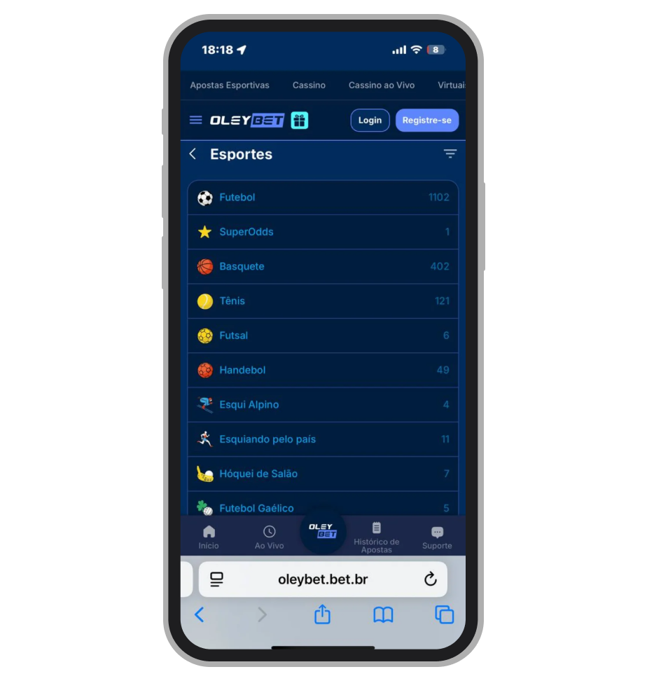 Esportes disponíveis na plataforma