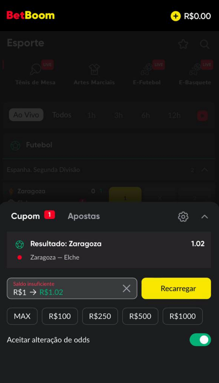 Aposta mínimo na BetBoom é de R$1