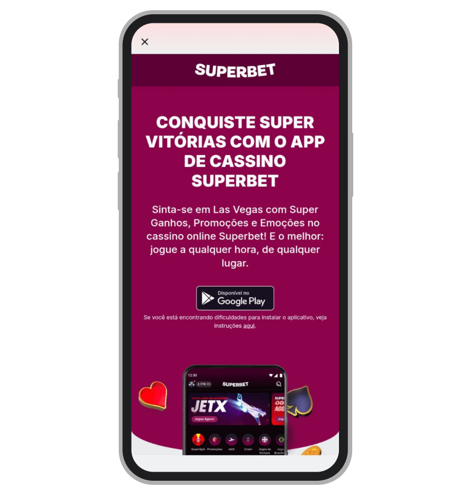 Para jogar no cassino Superbet será necessario instalar o app separado 