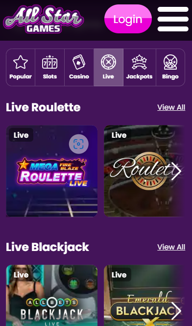 Live Casino page