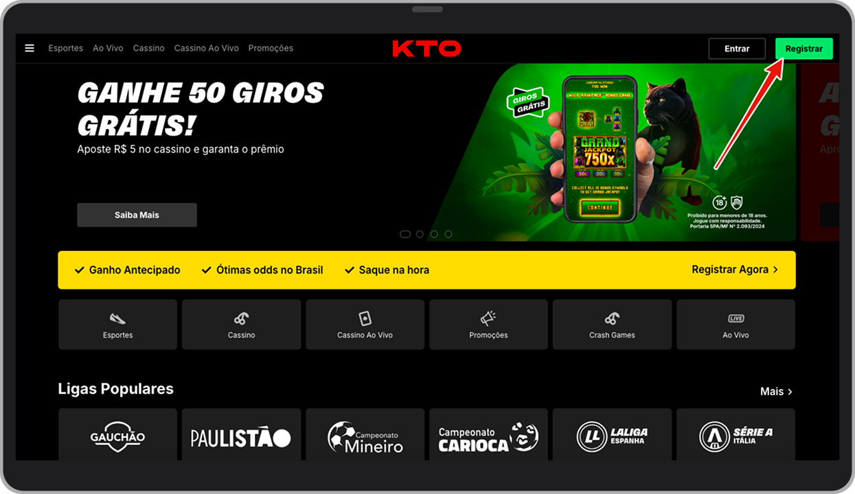 Selecione “Registrar” para iniciar o cadastro