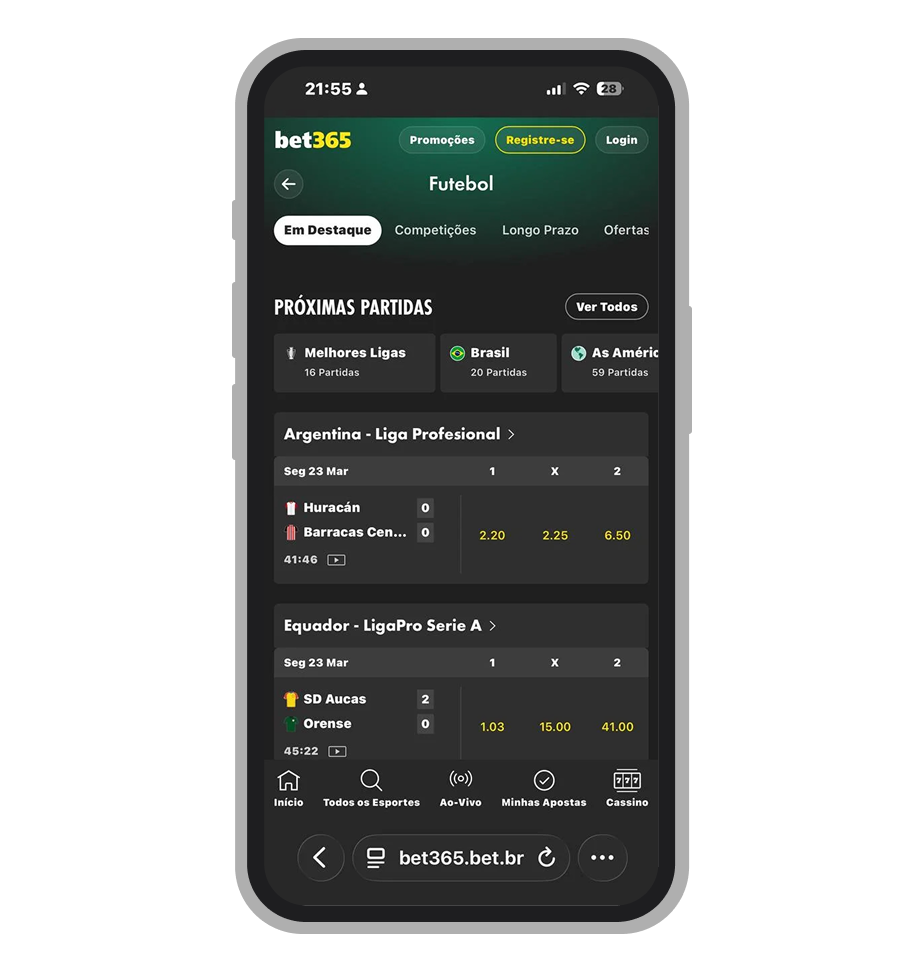 Bet365 oferece site e aplicativo muito bem adoptados para apostar em futebol