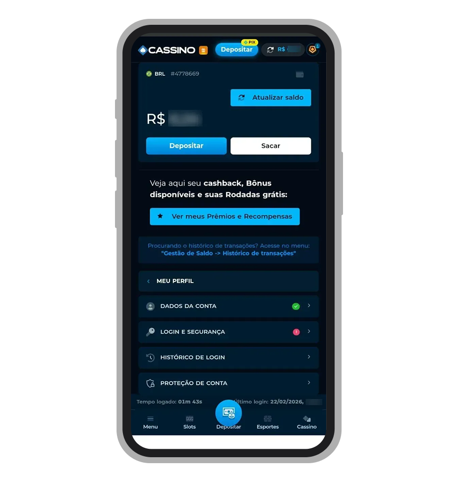 Menu principal do app da Cassino.bet