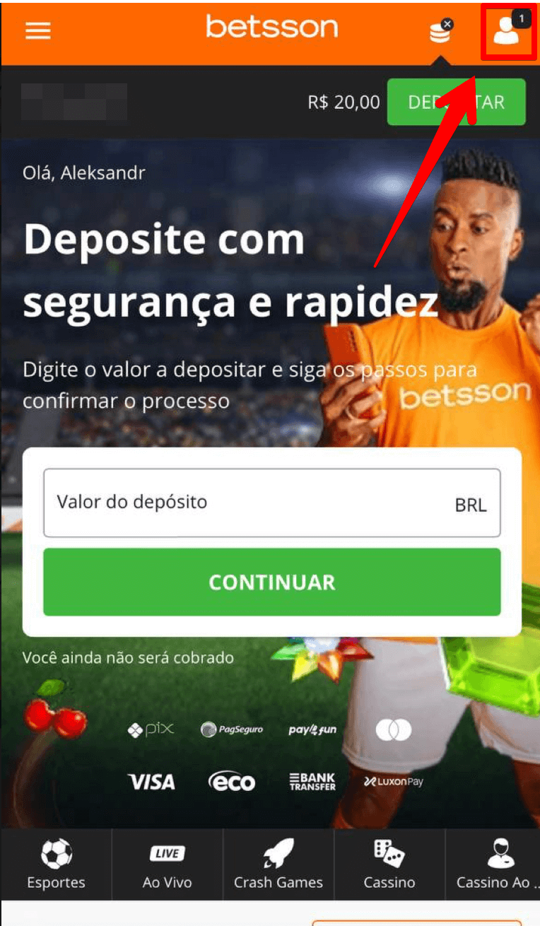 Acesse o menu da conta