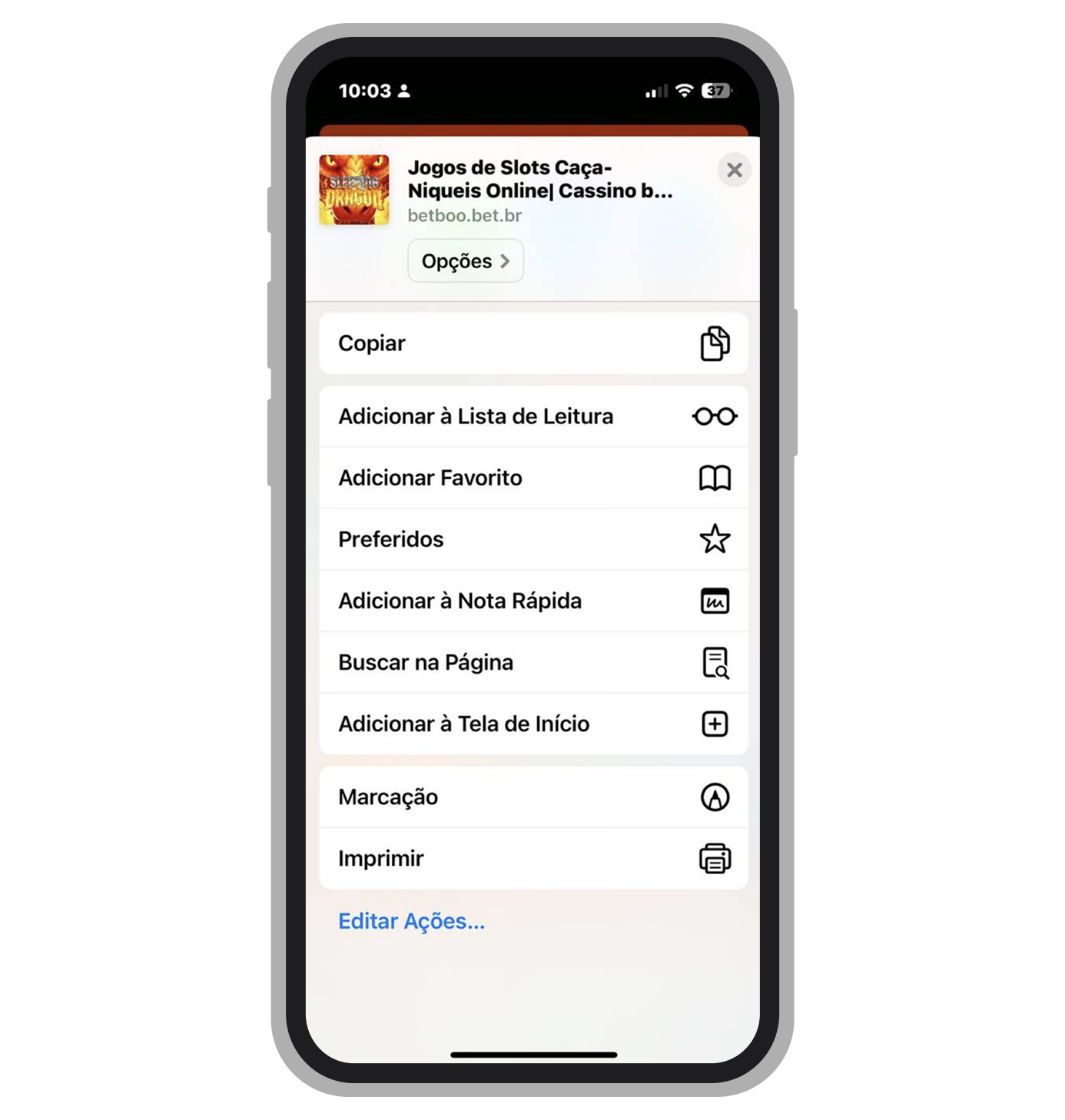 Criação de atalho em iPhone
