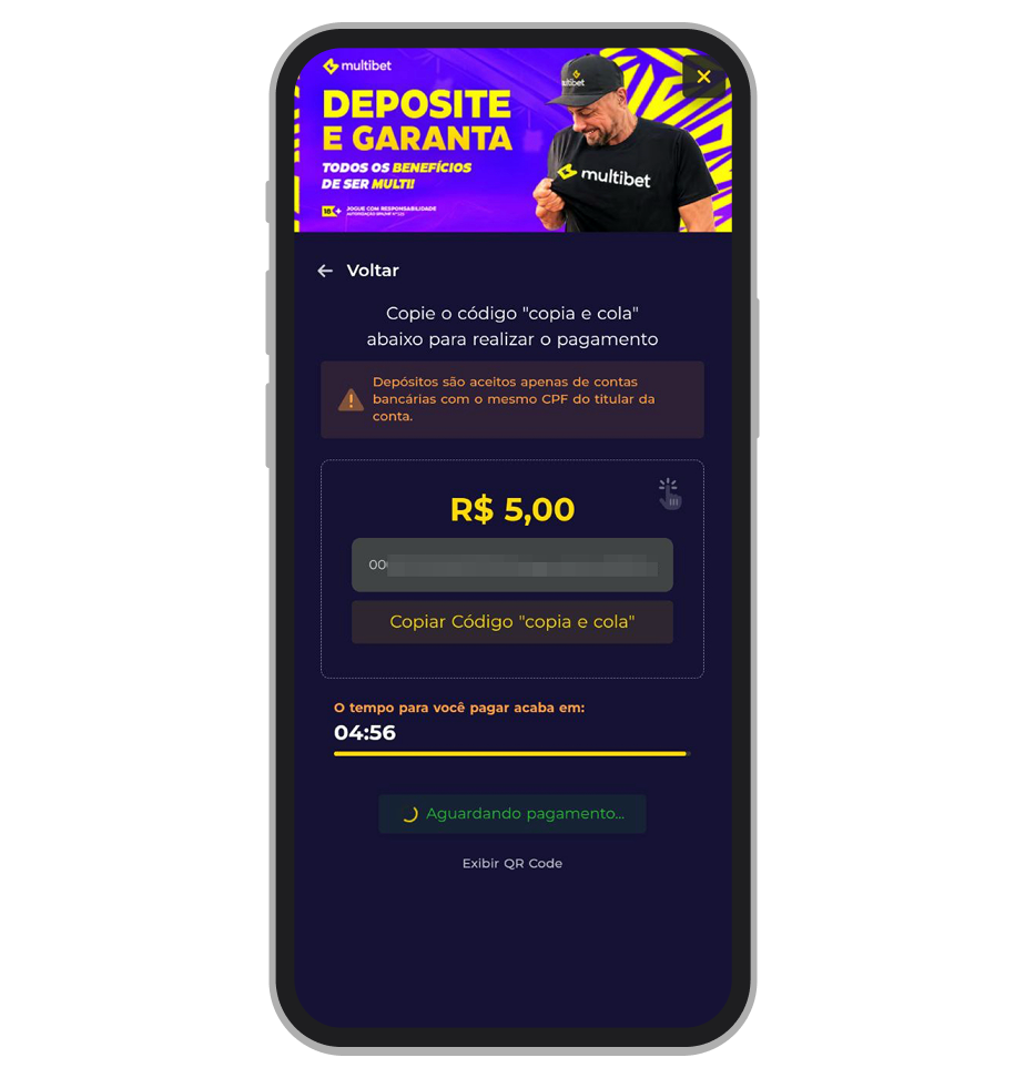 Pode efetuar pagamento usando qualuquer app bancário 
