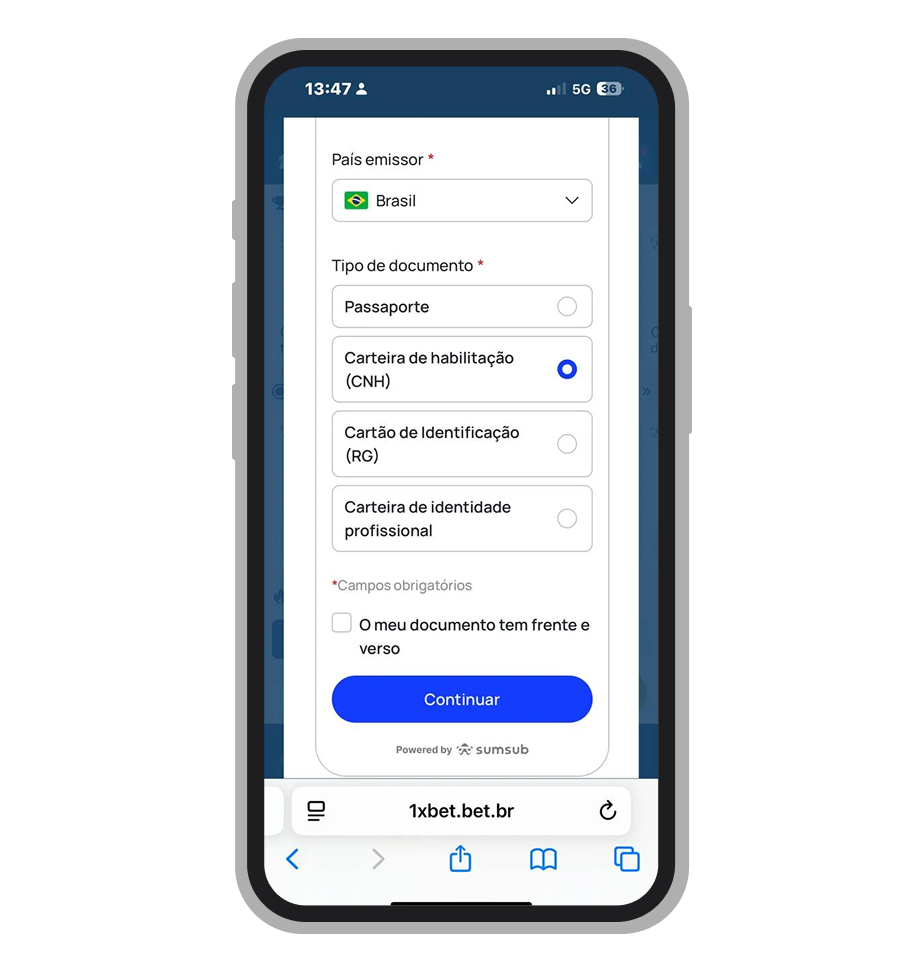 Envie fotos nítidas da frente e do verso do seu documento de identidade para a equipe de compliance 