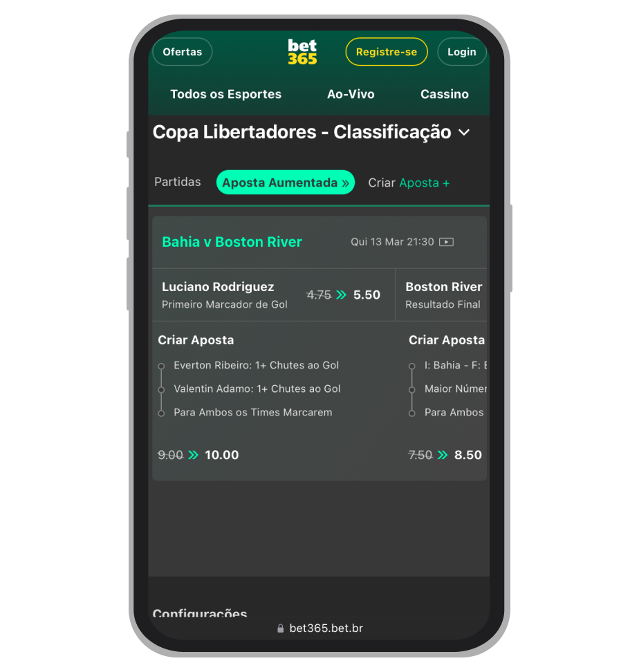 Oferta de Aposta Aumentada na Bet365