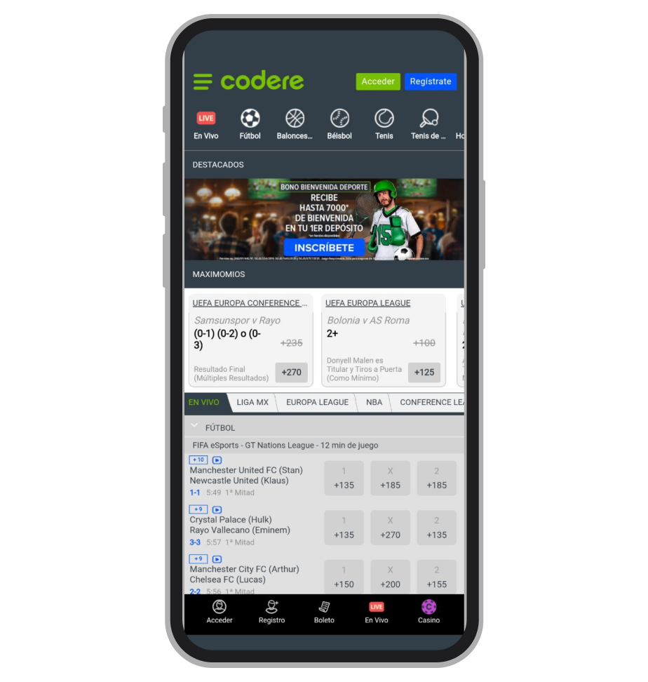App de Codere. Pantalla de inicio