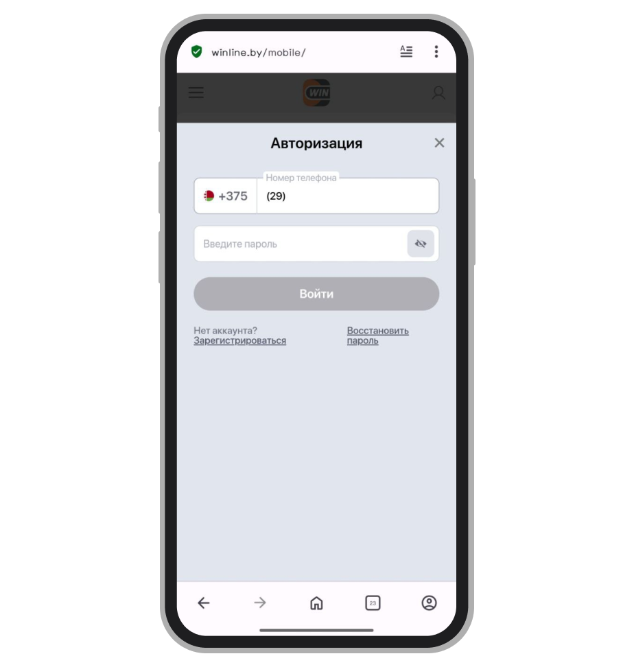 Авторизация в БК