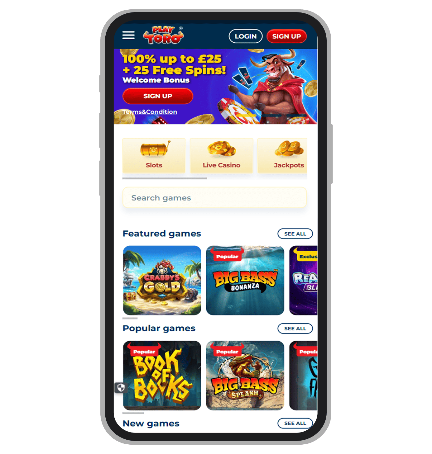 PlayToro Casino Homepage