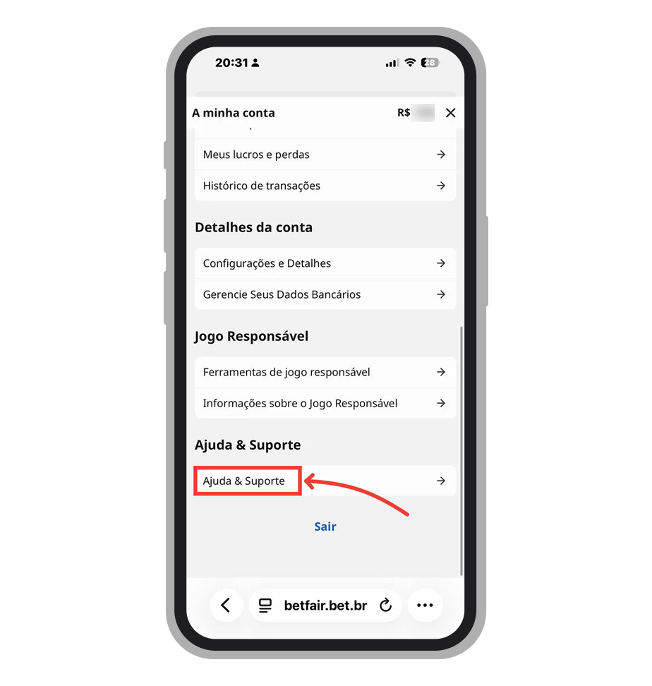 Selecione "Ajuda e suporte"