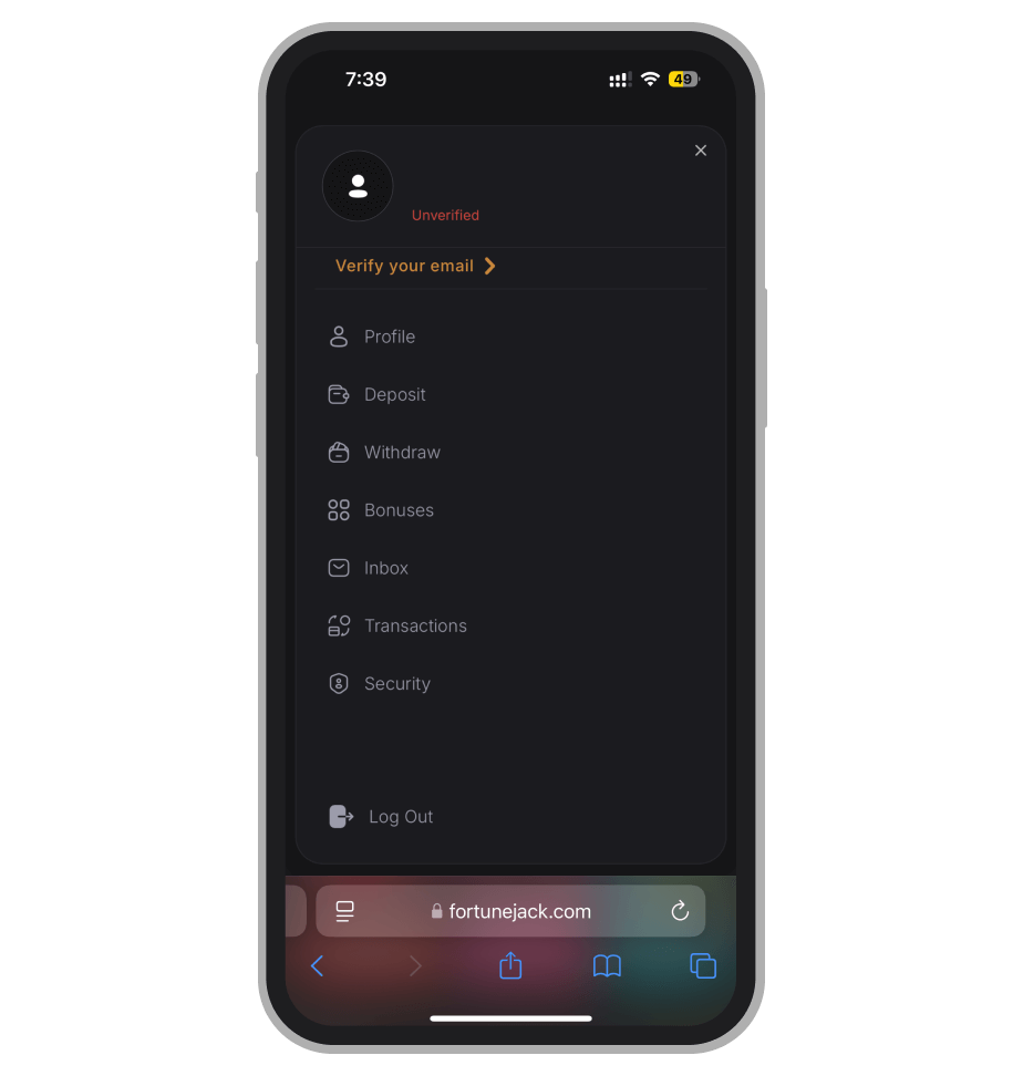 Личный кабинет FortuneJack
