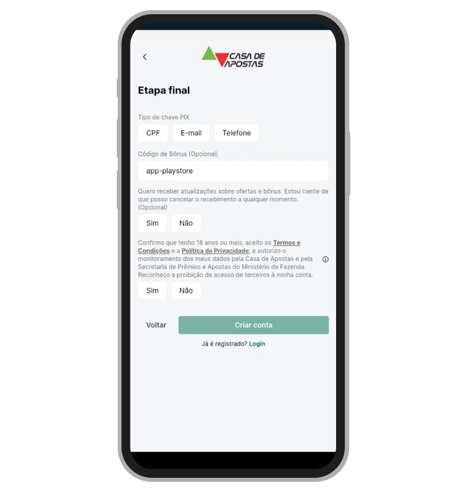 Na etapa final, escolha a chave Pix que pretende usar