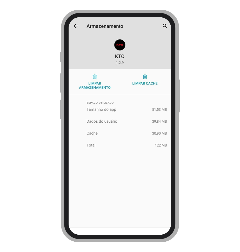 O app da KTO ocupa mais de 80 MB na memória de celular junto com cache
