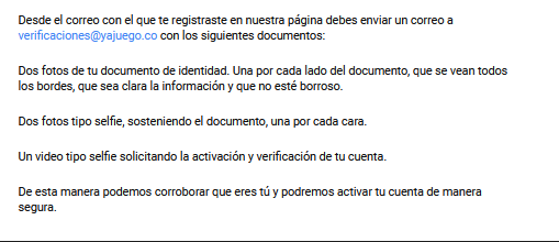 Documentos necesarios para verificación