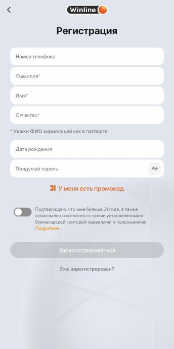 Поля для регистрации
