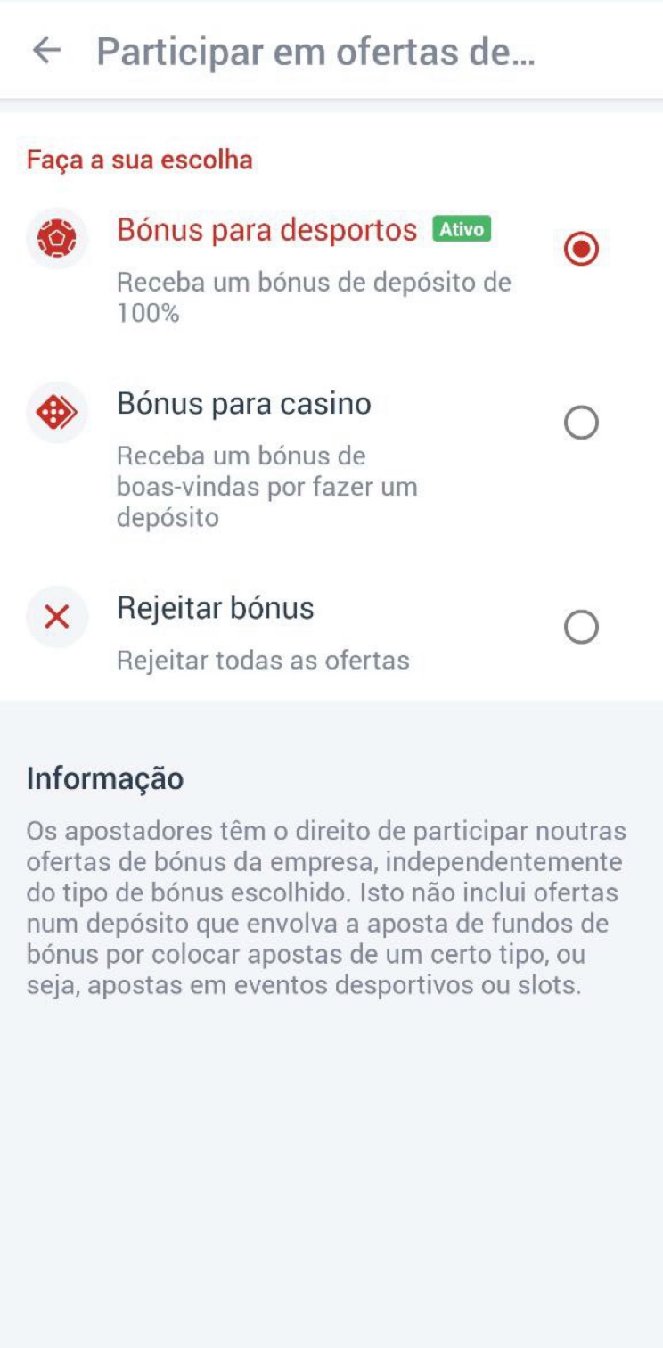 Veja as opções do bônus de boas-vindas