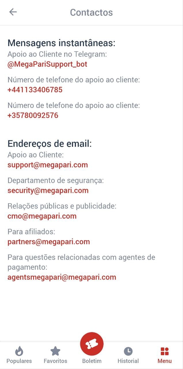 Visualize todas as opções de contato