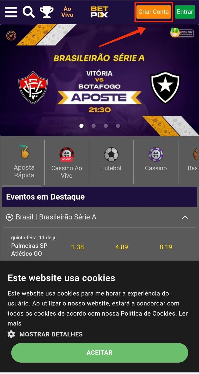 Inicie seu registro selecionando a opção “Criar Conta” 